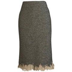 Alexander McQueen 2010 Herringbone Tweed Distressed Ruffle Pencil Skirt