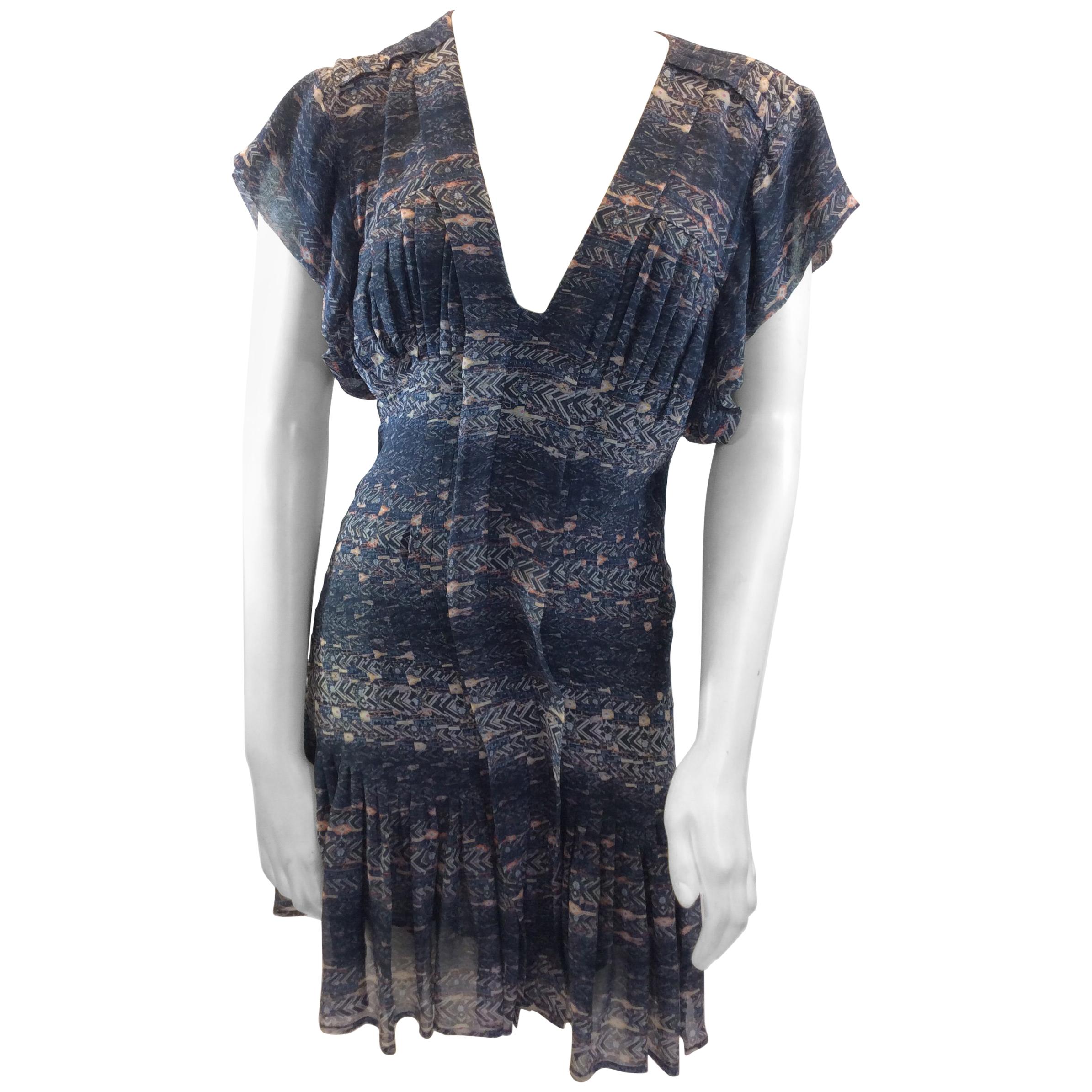 Isabel Marant Blue Print Silk Dress For Sale