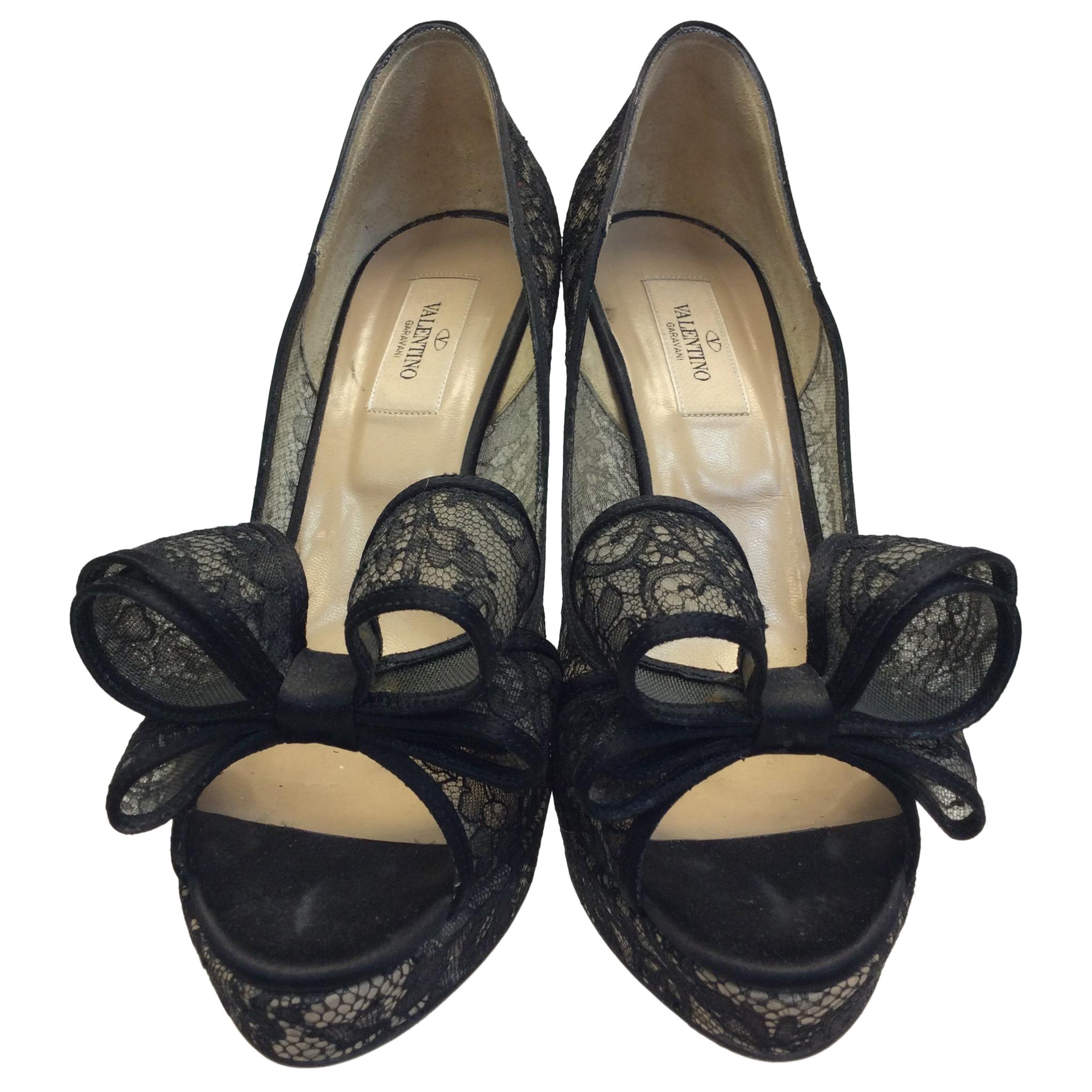 Valentino Black Lace Bow Heels For Sale