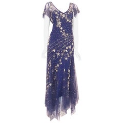 Bellville Sassoon Embellished Midnight Blue Tulle & Silk Star Studded Gown