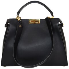 Fendi Black and Beige Calf Leather Peekaboo Essential Satchel Bag rt. $5, 400