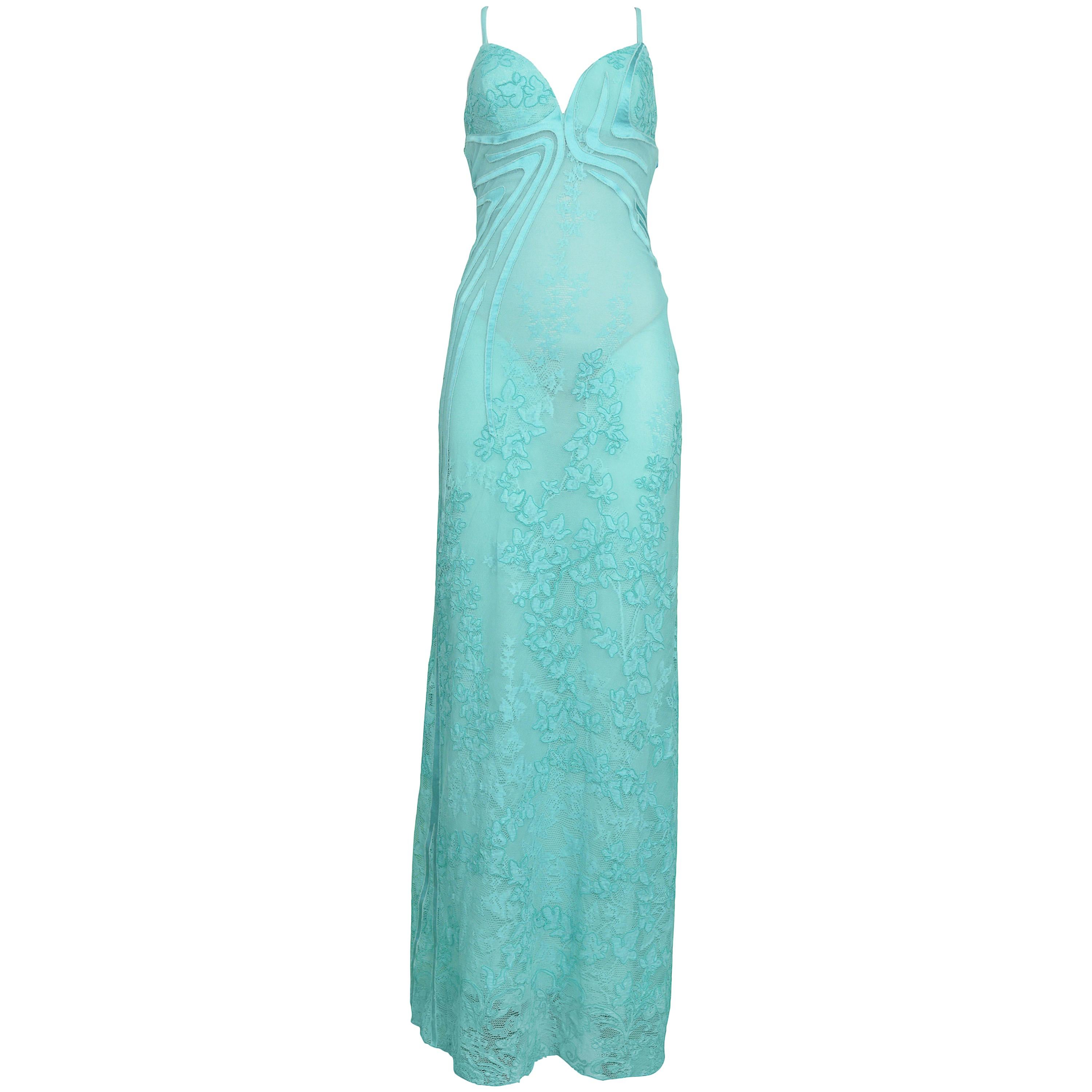 Vintage Versace SS 2000 Seafoam Lace Gown