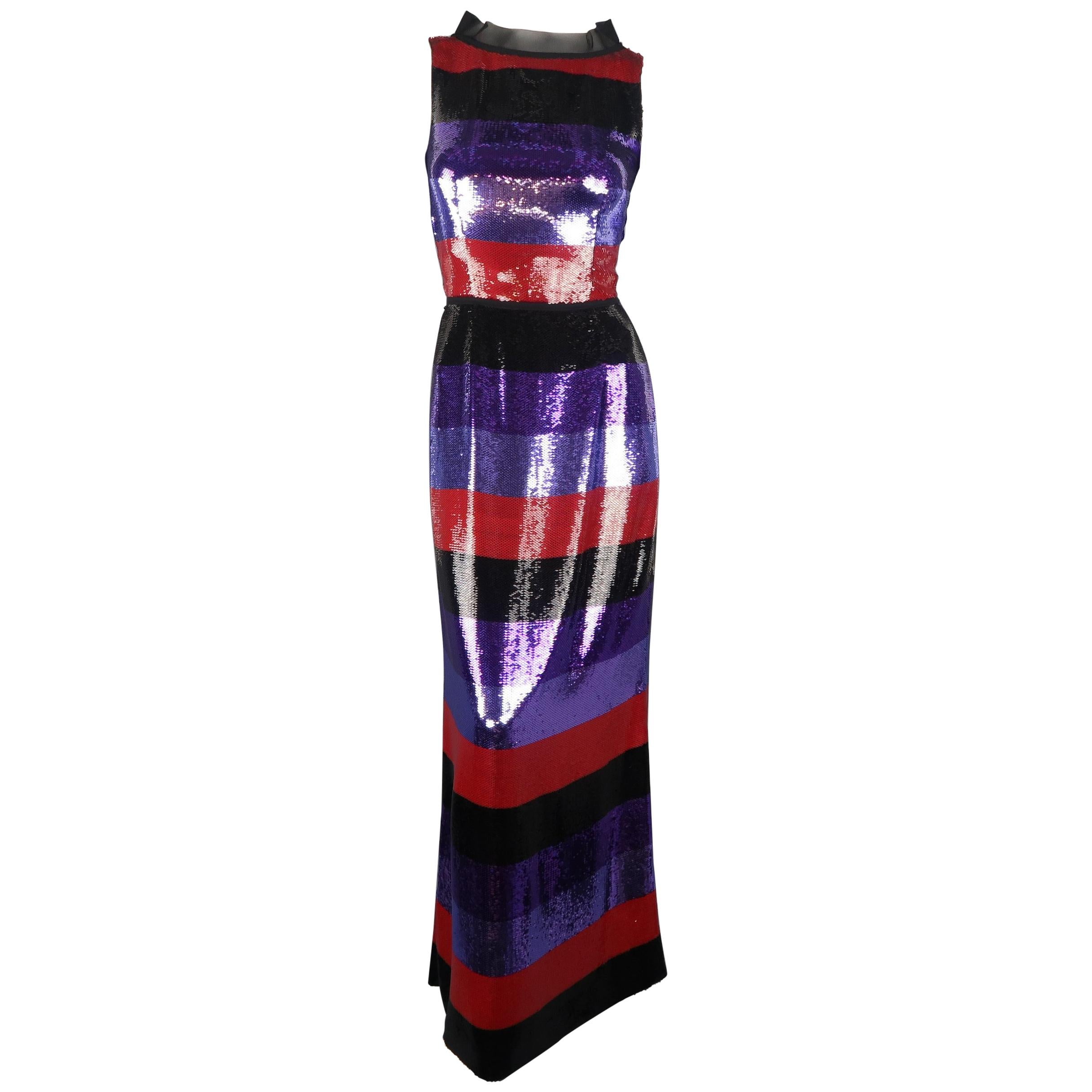 Prada Dress - Purple and Red Striped Sequin Sleeveless Column Gown