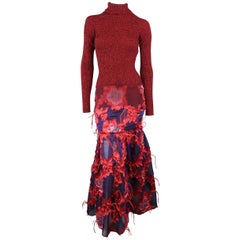 ERDEM Gown - Fall 2015 Runway - Red, Purple, Knit, Taffeta Feather Evening Dress