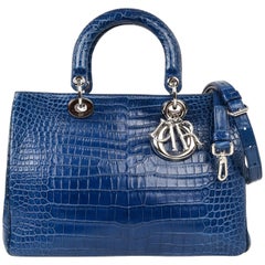Christian Dior Bag Diorissimo Matte Blue Bi Color Crocodile Tote Medium 