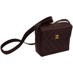 Chanel Vintage Semi Rigid Brown  Quilted Lambskin Leather  Crossbody Bag 