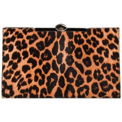 Christian Dior Bag Clutch Leopard Print Pony Top Frame Sleek