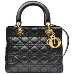 Dior Lady Dior Black Lambskin Leather Bag