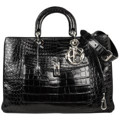 Christian Dior Sac Diorissimo Pocket Matte Black Crocodile Tote Bandoulière