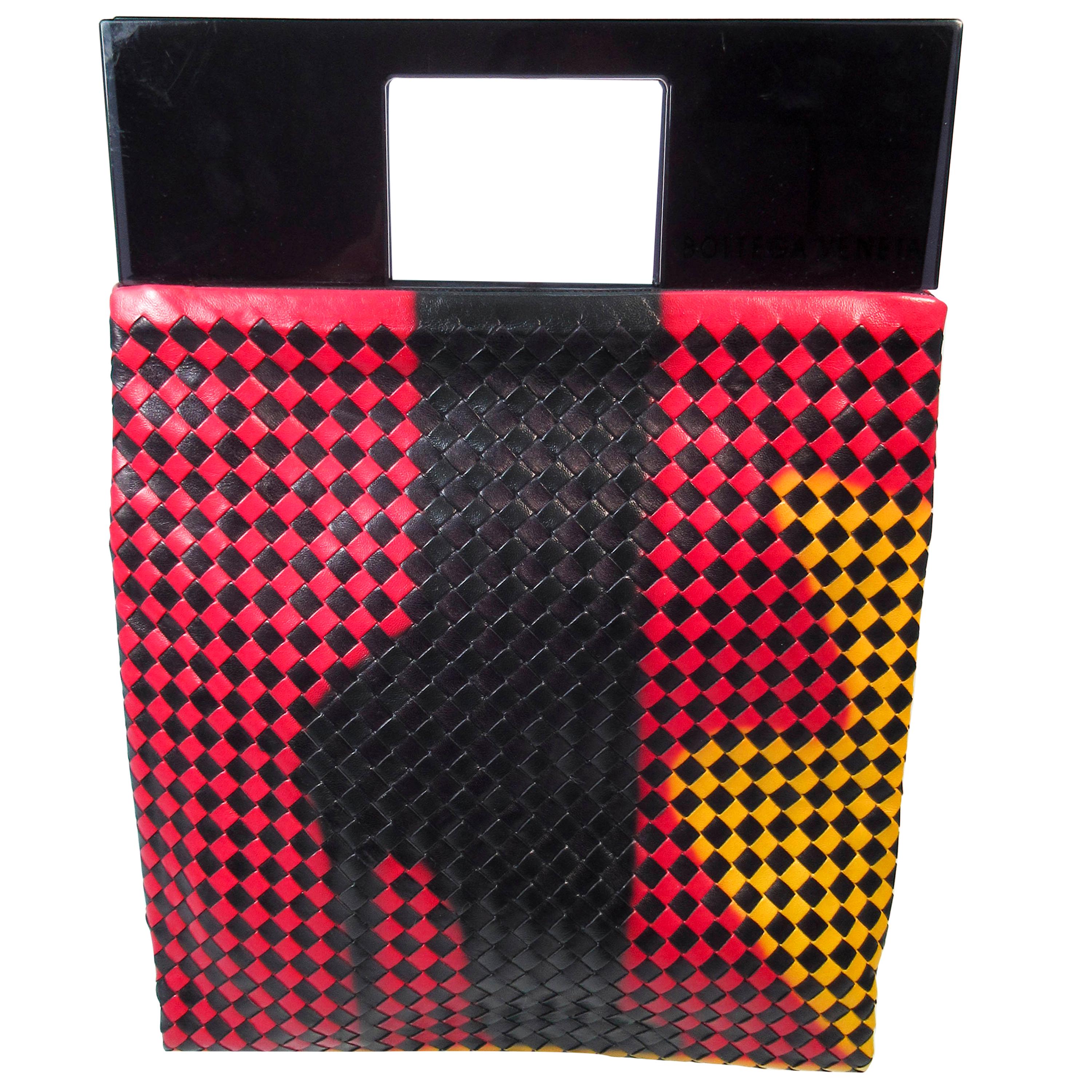 Bottega Veneta Black Yellow Red Woven Large Plastic Shopper High Heel Design