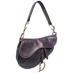 Christian Dior Distressed Saddle Purse with Brushed Goldtone Logo