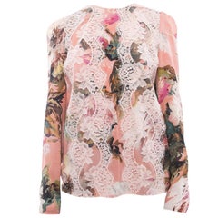 Dolce & Gabbana Pink Silk floral Top with Lace Overlay