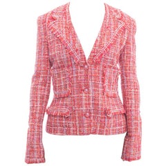 Chanel 04P Hot Pink Tweed Jacket with Clear CC Buttons