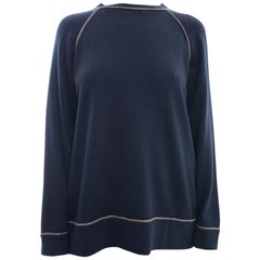 Brunello Cucinelli Navy Blue Cashmere Bead Trim Sweater