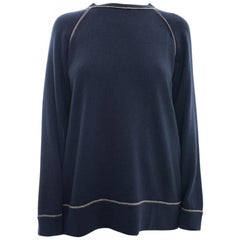 Brunello Cucinelli Navy Blue Cashmere Bead Trim Sweater 