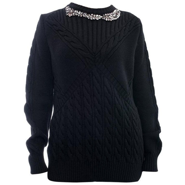Erdem 2017 Black Cable Knit Sweater with Jewelled Neckline at 1stDibs