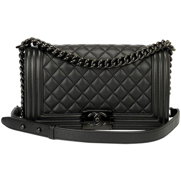 Chanel 17S So Black medium boy bag with iridescent black hardware  For Sale
