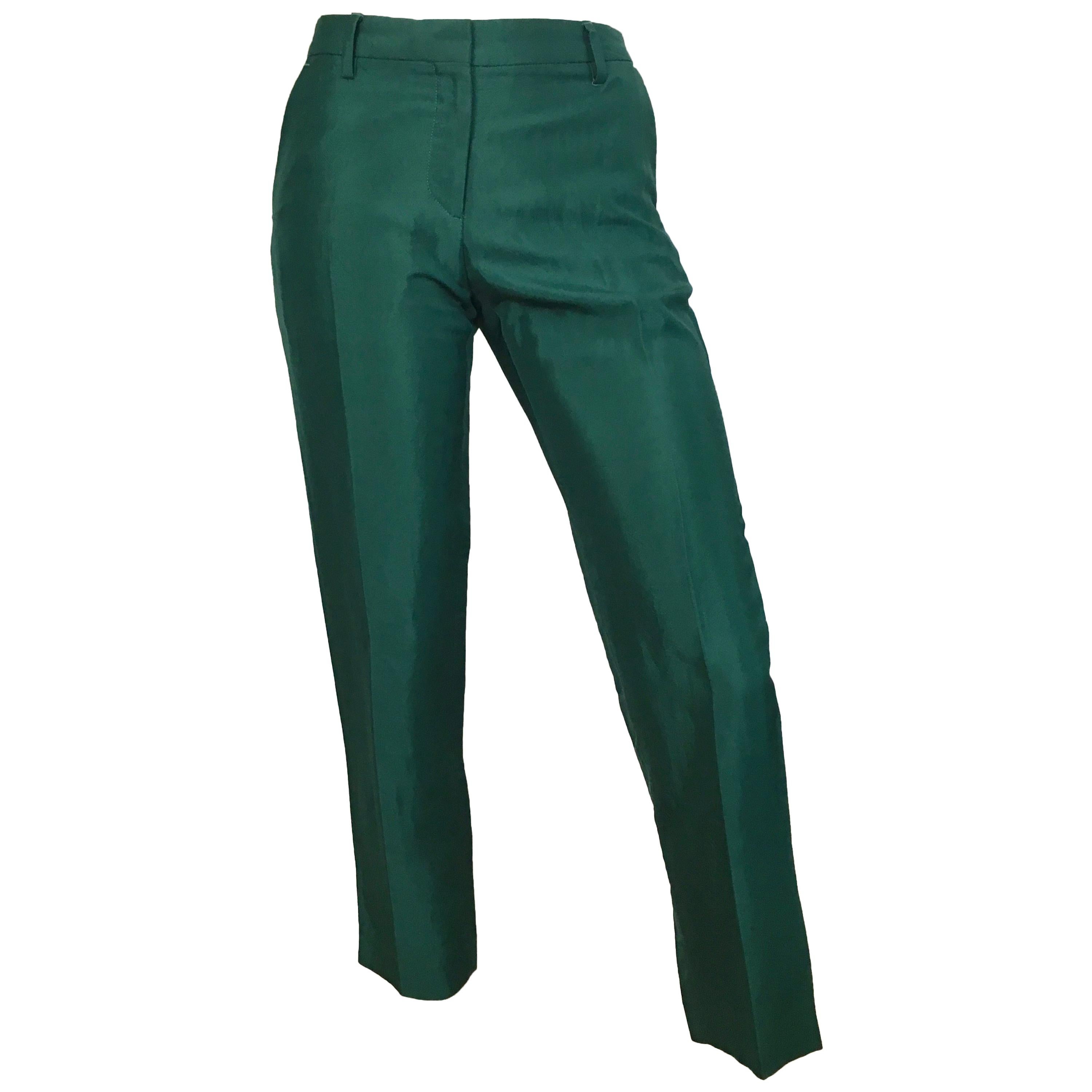 Dries Van Noten Green Dress Pants with Pockets Size 4 / 34. For Sale
