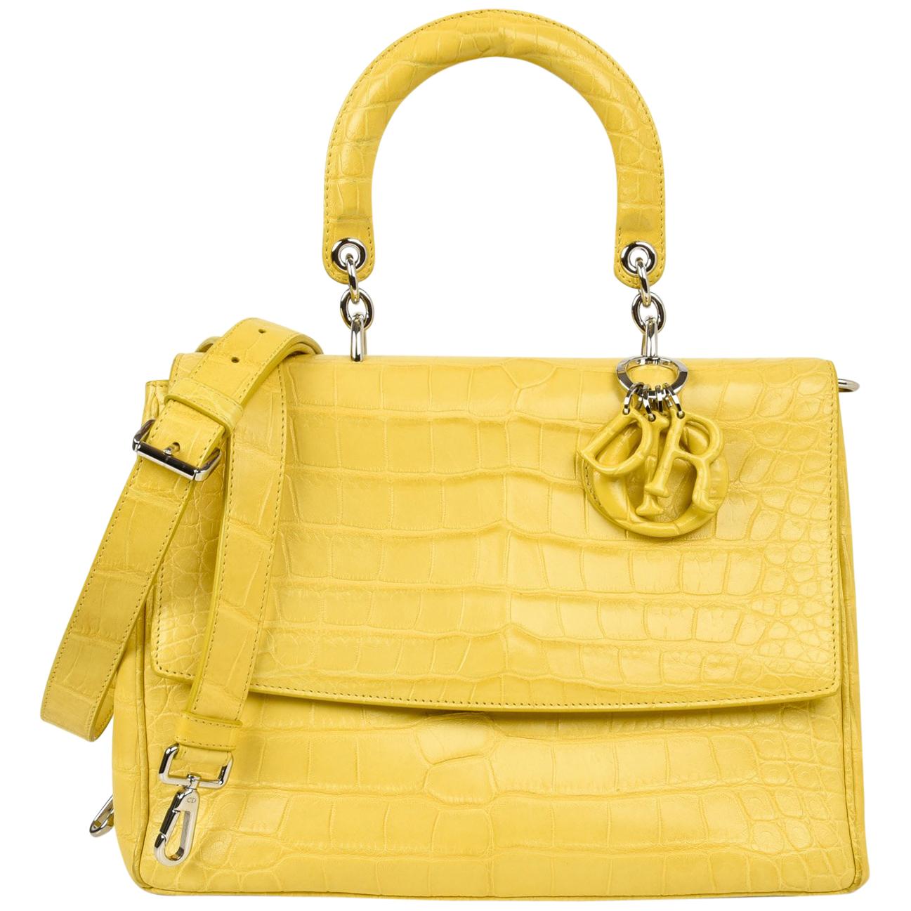 Christian Dior Be Dior Bag Matte Yellow Crocodile Double Flap  Medium