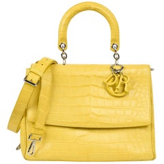 Christian Dior Be Dior Bag Matte Yellow Crocodile Double Flap  Medium