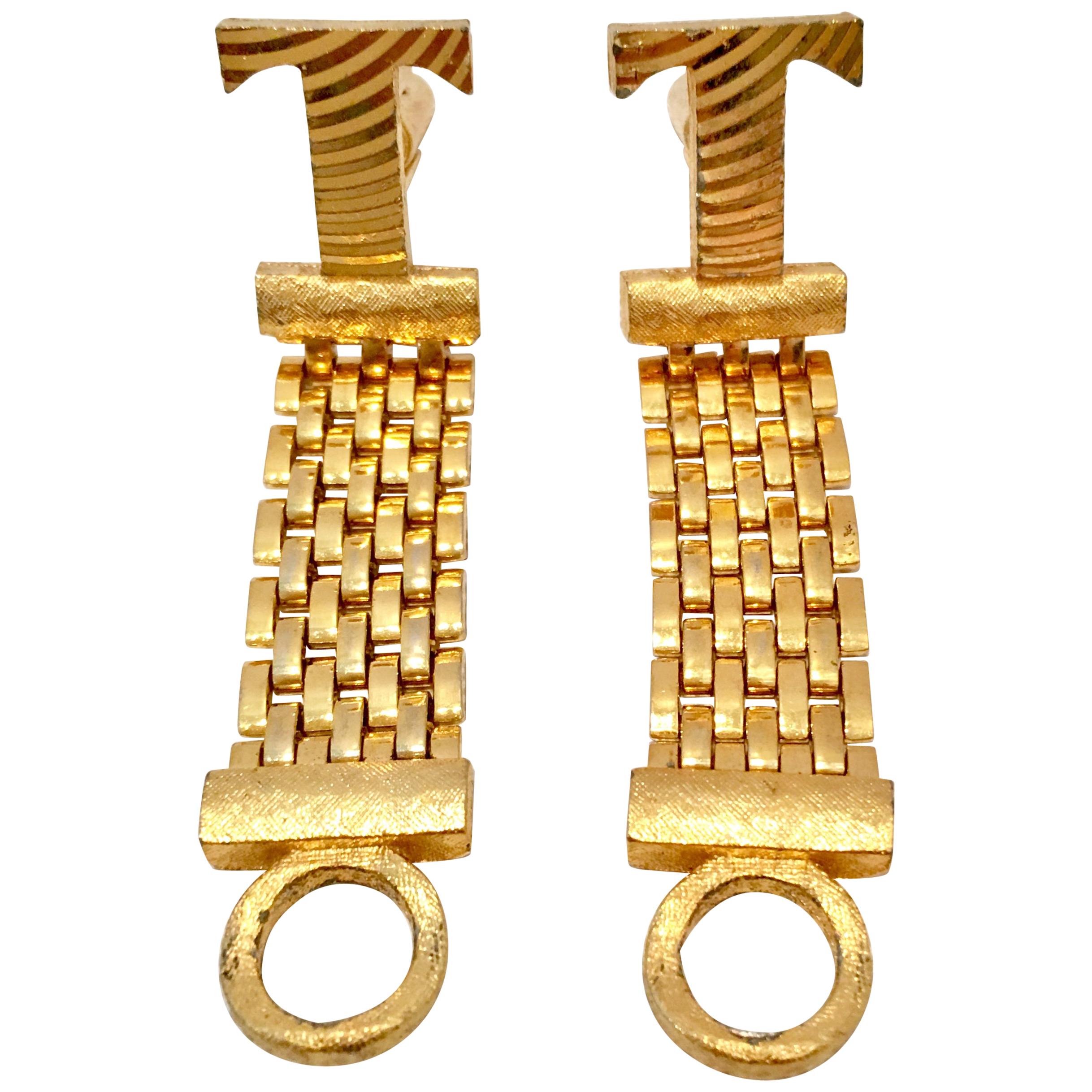 20th Century Gold Metal Mesh "T" Cuff Links By, Dante For Sale