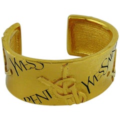 Yves Saint Laurent YSL Vintage Signature Logo Cuff Bracelet
