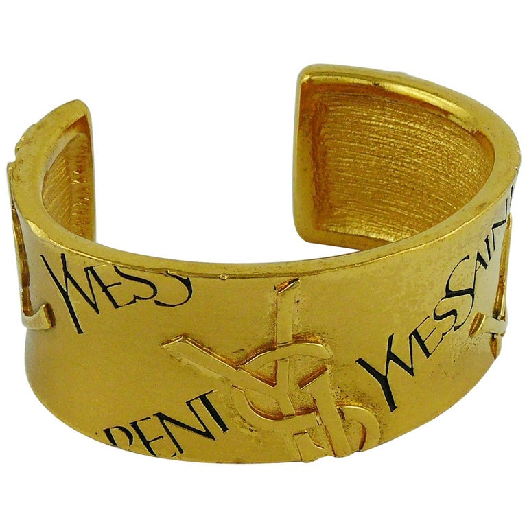 Yves Saint Laurent YSL Vintage Signature Logo Cuff Bracelet For Sale