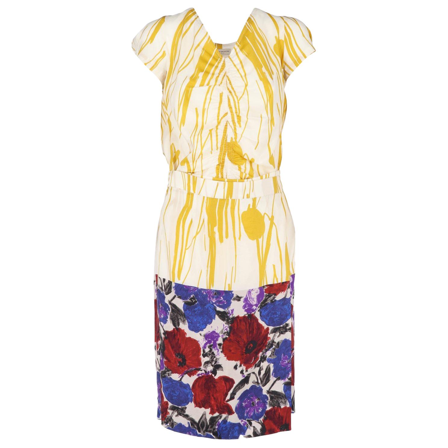 2000s Dries Van Noten Multicolor Printed Silk Dress