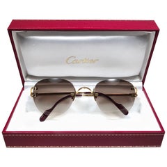 Cartier Salisbury Rimless Gold 51mm Brown Gradient Lens France Sunglasses