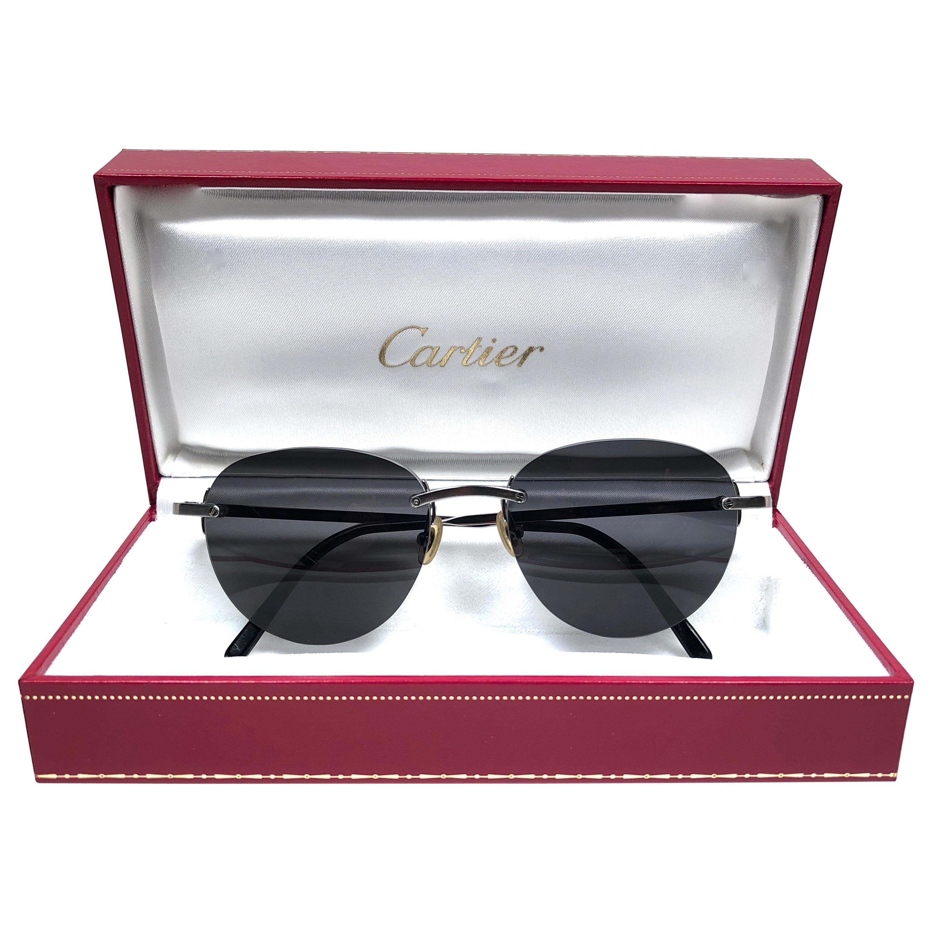Cartier Salisbury Rimless Titanium 51mm Dark Grey Lens France Sunglasses