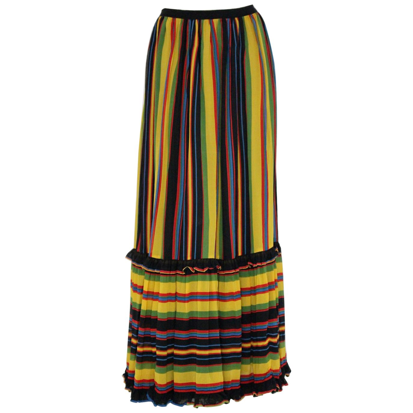 Skirt multicolored stripes Silk Vintage Italy 1960s For Sale