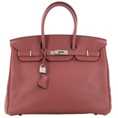 Hermes Birkin Handbag Bois De Rose Pink Clemence with Palladium Hardware 35