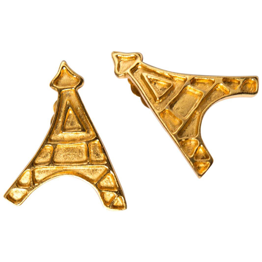 Yves Saint Laurent Gold Tone Eiffel Tower Earrings, 1980s 