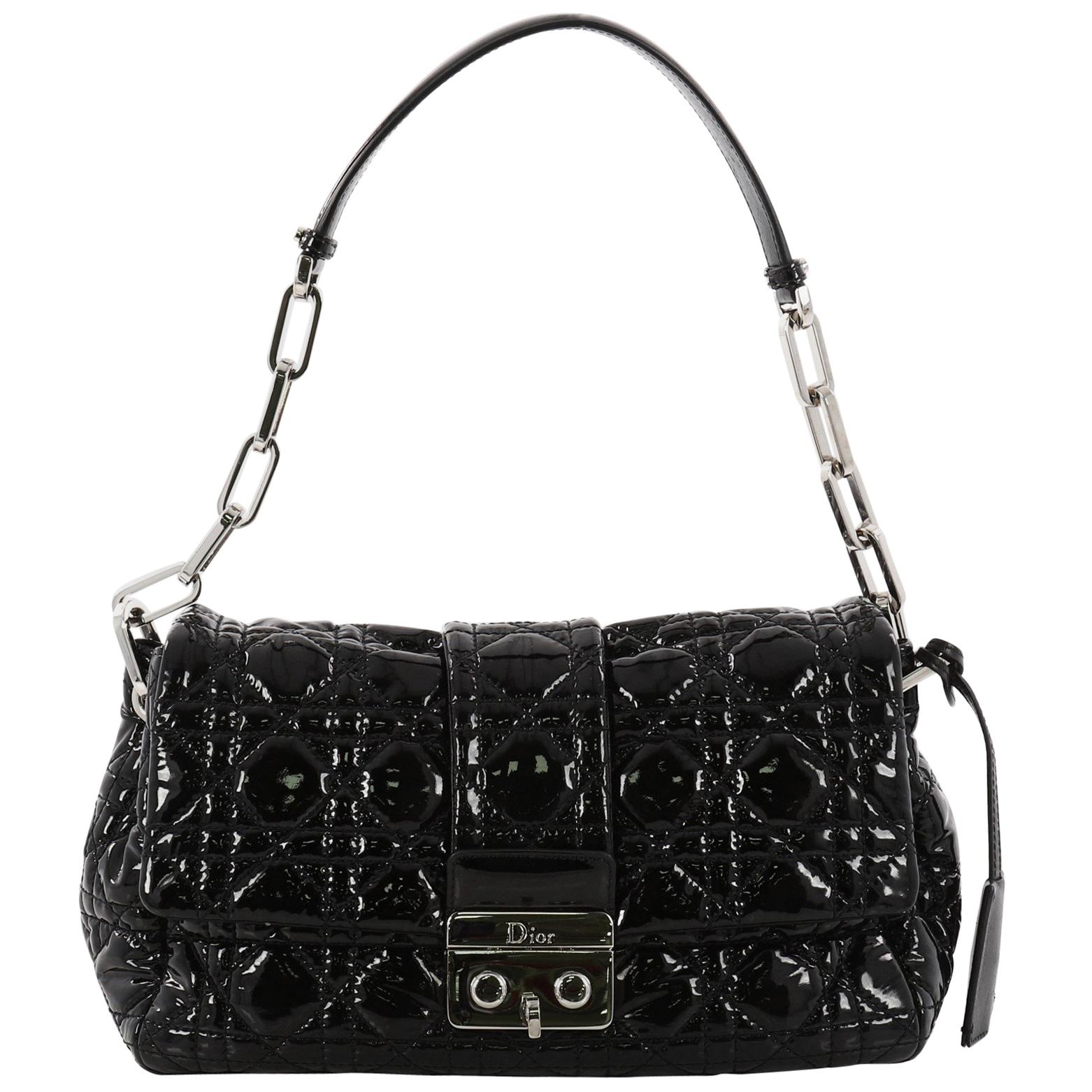 Christian Dior New Lock Flap Bag Cannage Quilt Patent Small