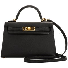 Nouveau Hermes VIP Mini Kelly II Black Gold Bag