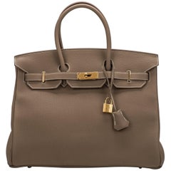 New in Box Hermes Birkin 35 Etoupe Gold Togo Bag