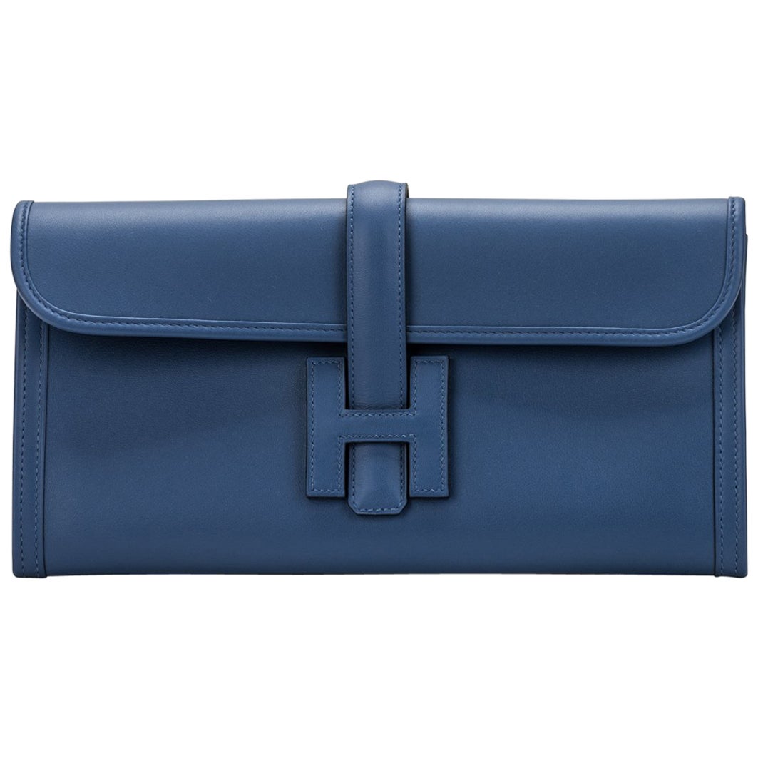 HERMES Mini Clutch in Blue Celadon Leather For Sale at 1stDibs