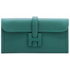 Brand New in Box Hermes Vert Vertigo Jige Elan Clutch Bag