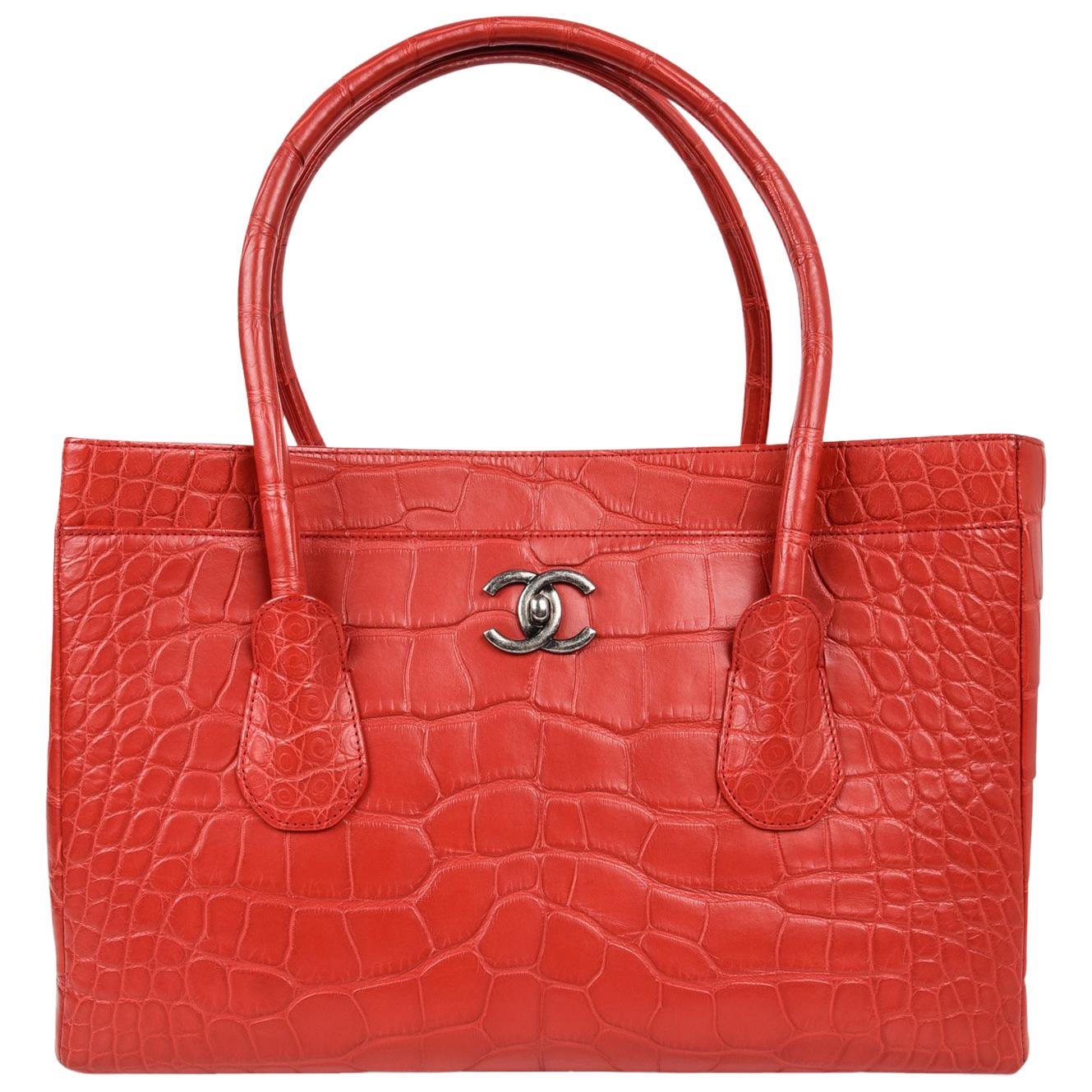 Chanel Bag Matte Alligator Cerf Tote Red Rose New