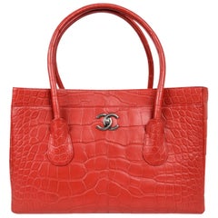 Chanel Bag Alligator Mat Cerf Tote Red Rose New