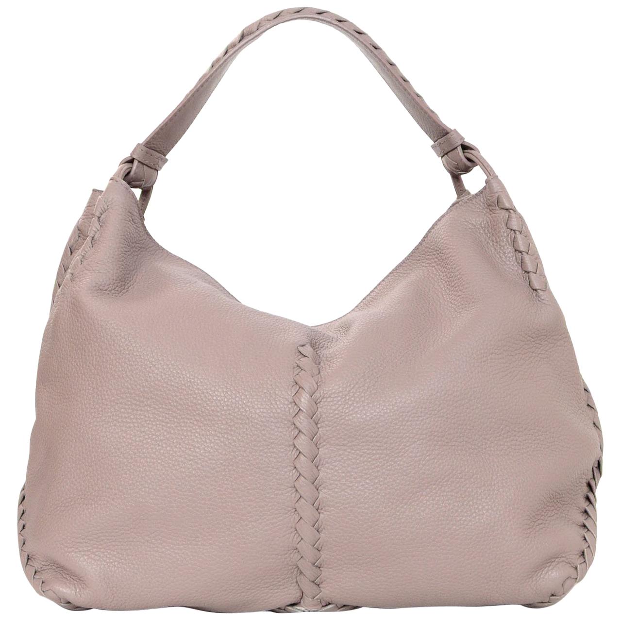 Bottega Veneta Mauve Deerskin Hobo Bag with Woven Trim