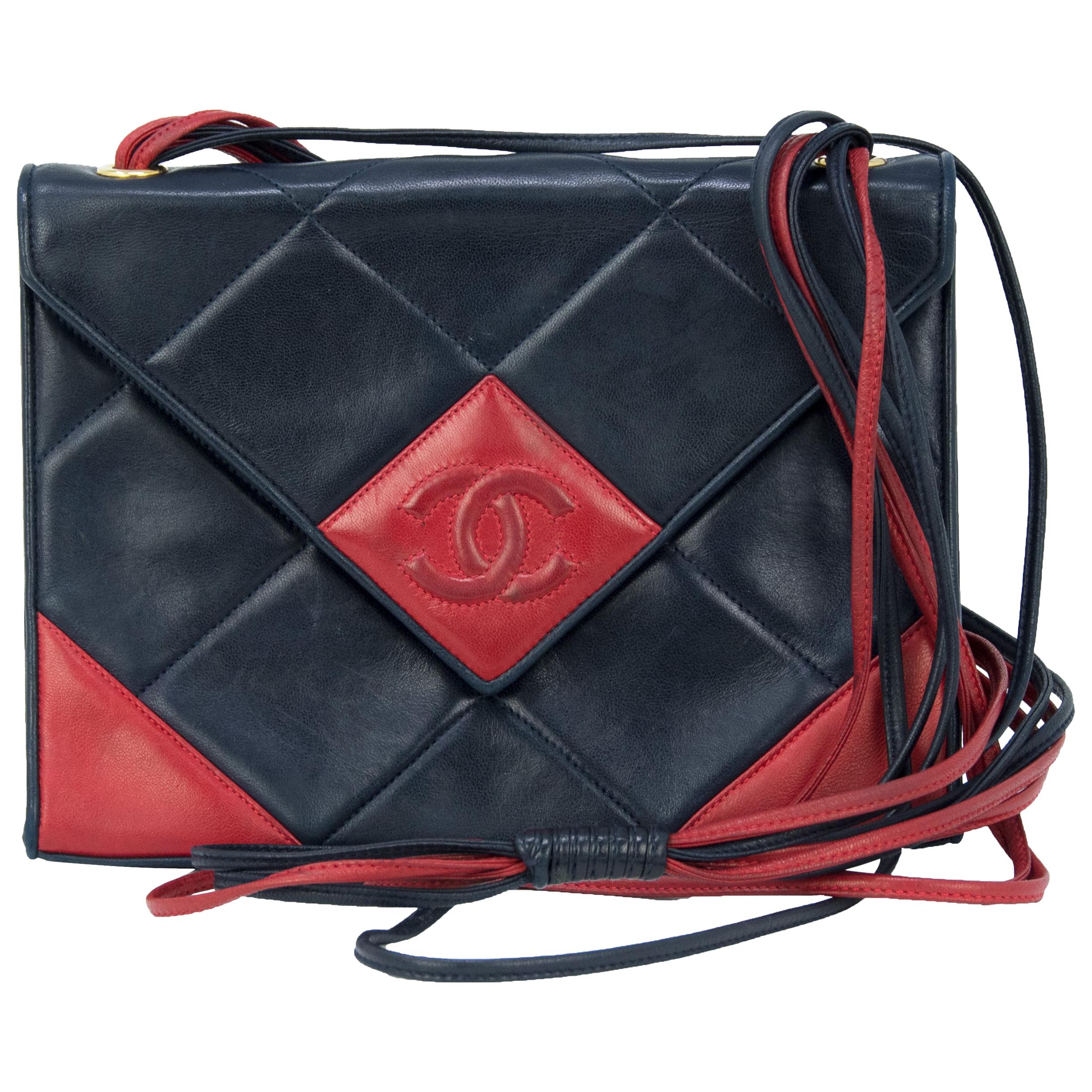 Vintage Chanel Red & Black Quilted Leather Handbag For Sale