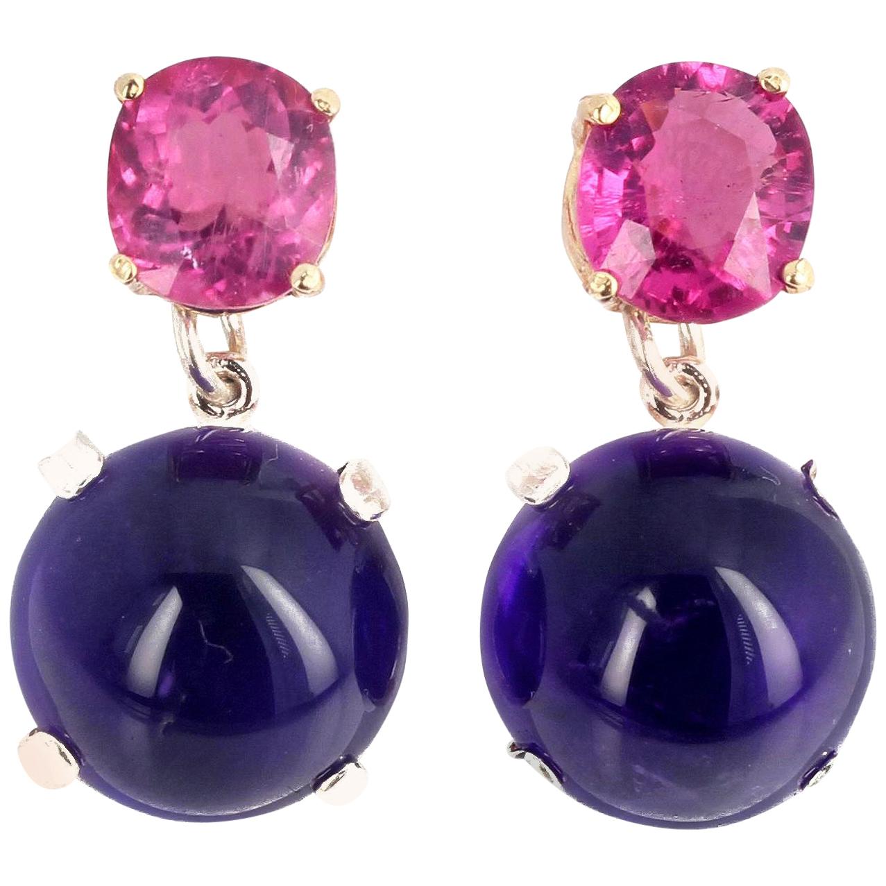 AJD Stunning 3.9 Cts Pink Tourmaline & 42.63 Cts Amethyst Stud Earrings