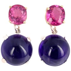 AJD Stunning 3.9 Cts Pink Tourmaline & 42.63 Cts Amethyst Stud Earrings