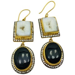 Orecchini a goccia Geode Druzy Bianco Nero . Come descritto nella rivista Oprah!