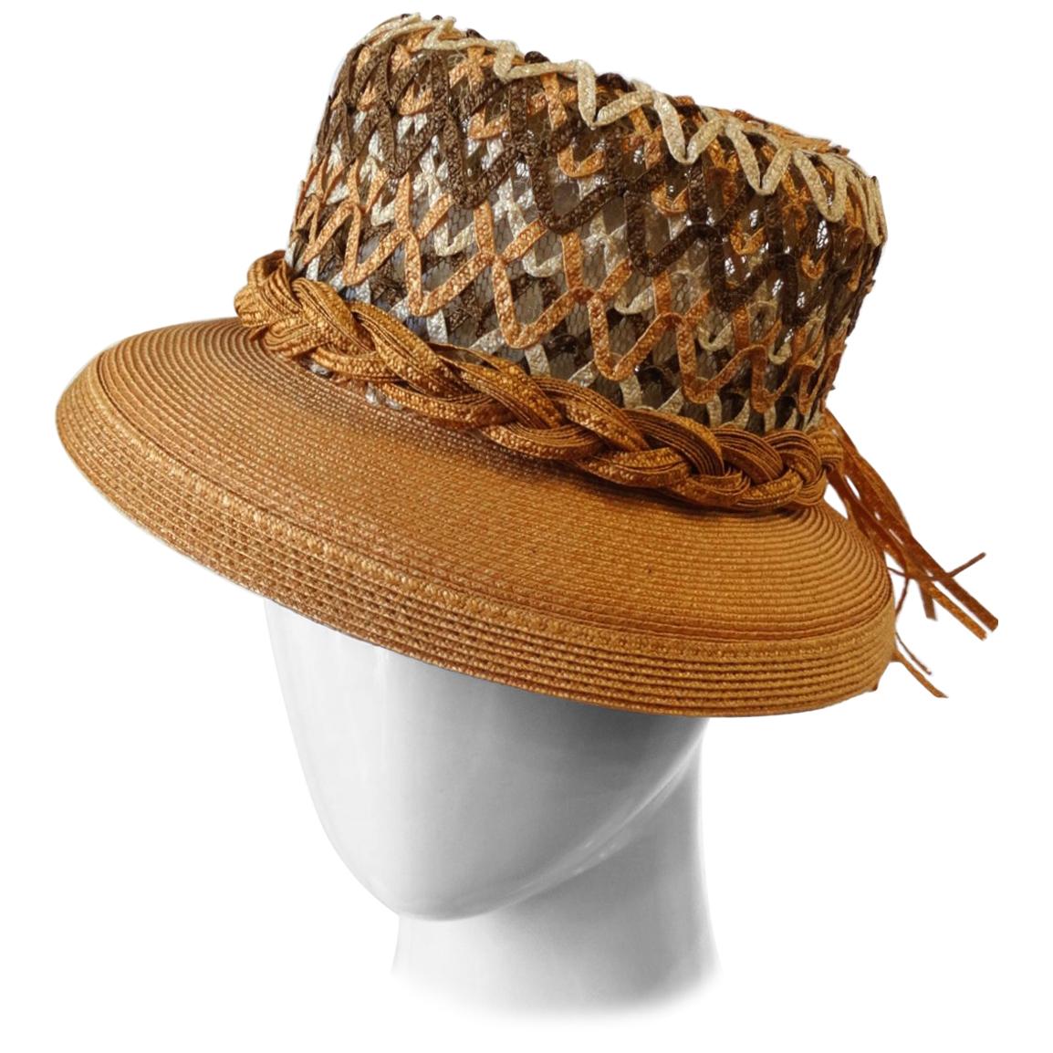 Yves Saint Laurent Woven Straw Boater Hat, 1960s 