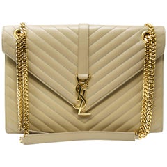 YSL Large Quilted Beige Shoulder Bag