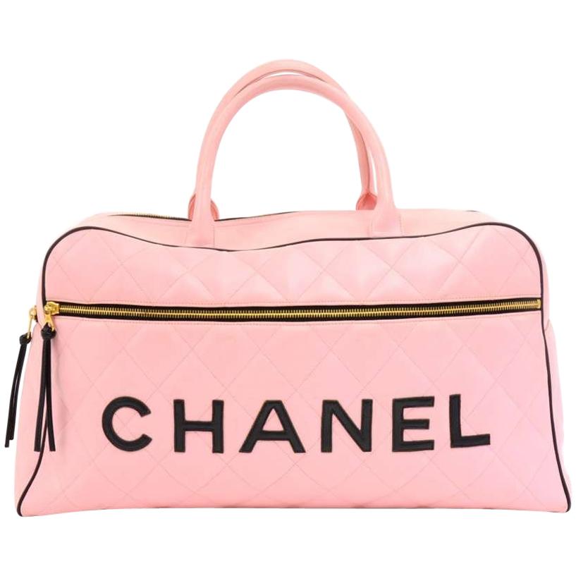 Chanel Vintage Sports Line Pink Calfskin Diamond Quilted Leather Boston Bag For Sale
