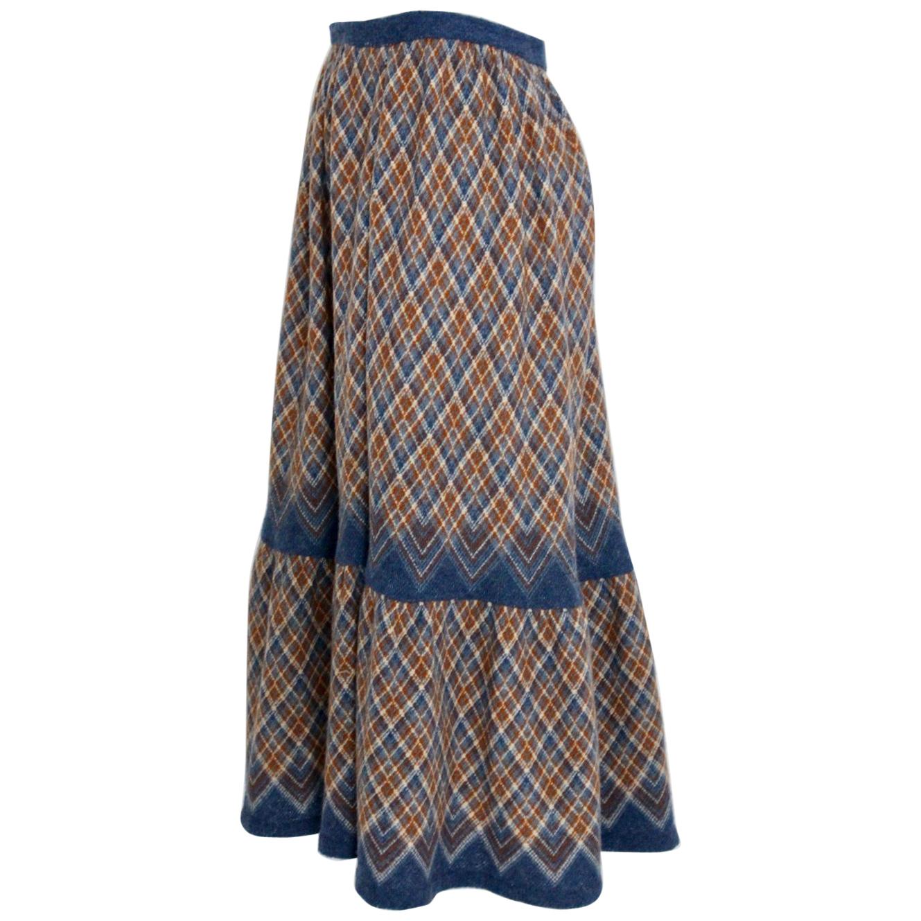 Wool Midi Vintage Skirt Bohemian 1970s For Sale