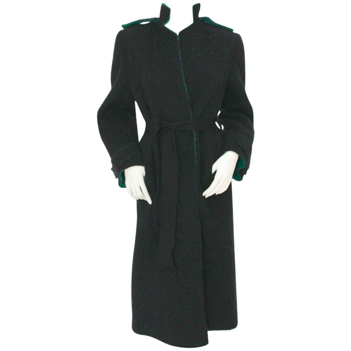 Lancetti Roma Vintage Black and Green Wool Coat 1970s For Sale